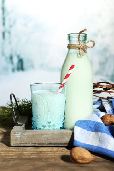 Fresh milk with natural decor — Stock Photo, Image