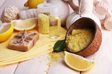 Spa natürmort ahşap plakalar arka plan üzerinde