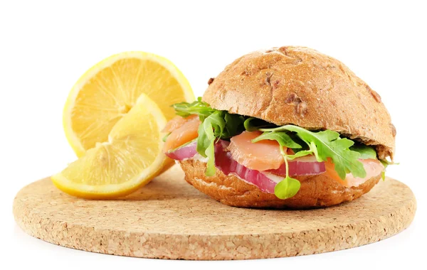 Sandwich with salmon isolated on white — Stock Photo, Image