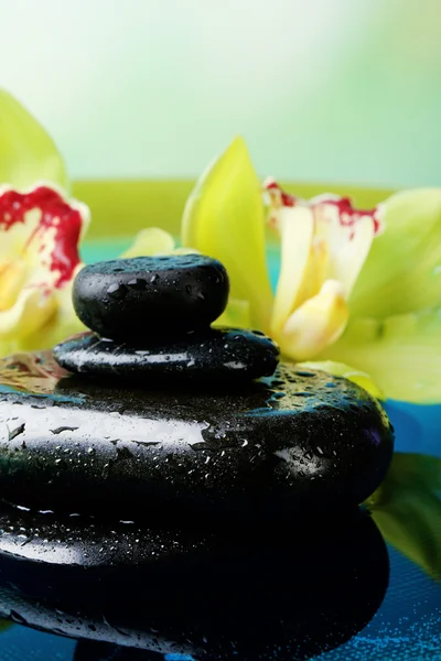 Pedras de spa e orquídea florescente — Fotografia de Stock