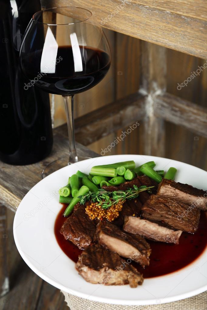 Steak with wine sauce