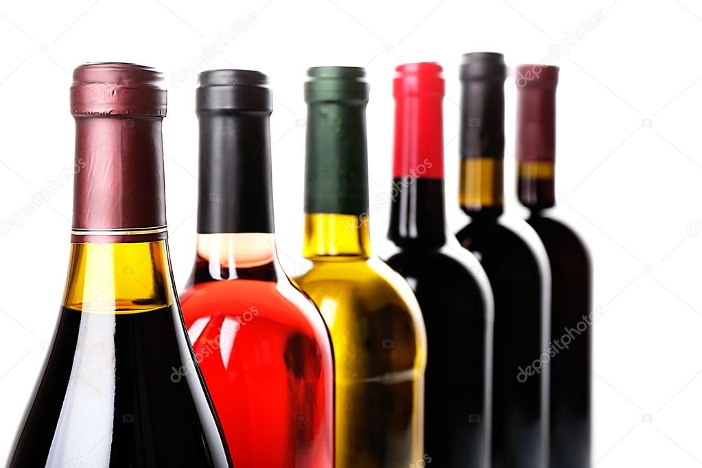 Wine bottles in row