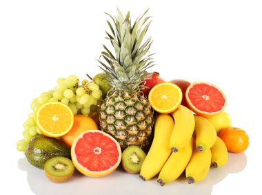 Beyaza izole edilmiş egzotik meyve çeşitleri