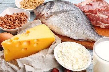 Yemek masasında, protein yüksek yakın çekim