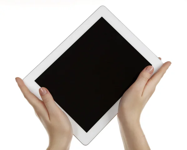 Ruce držící tablet pc izolované na bílém — Stock fotografie