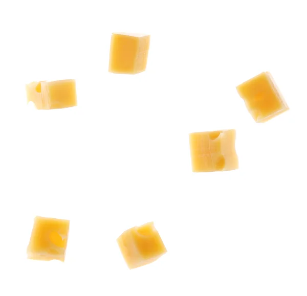 Cubes of cheese isolated on white background — Stock Photo, Image