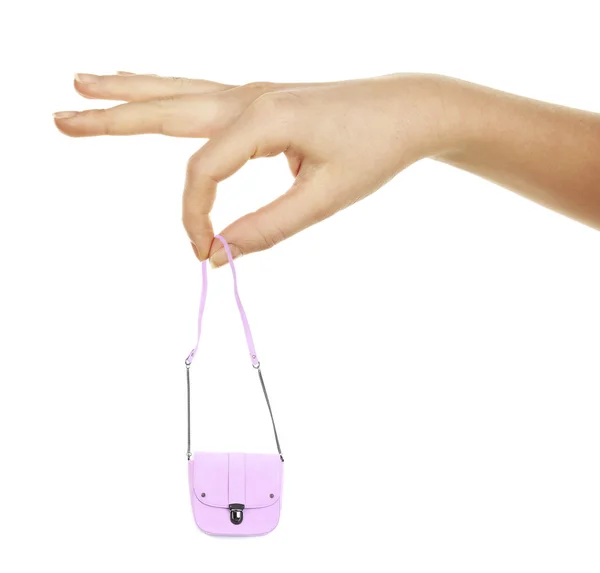 Bolso de mano femenino pequeño en mano grande aislado en blanco — Foto de Stock
