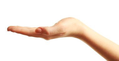 Kadın eli beyaza izole edilmiş.