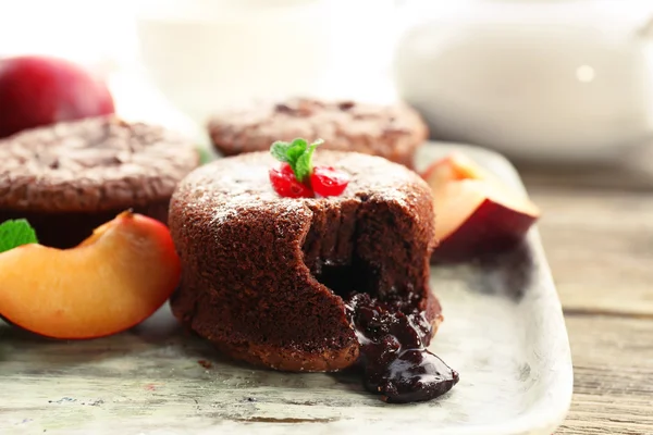 Chocolate pudding with fondant centre — Stock Photo, Image