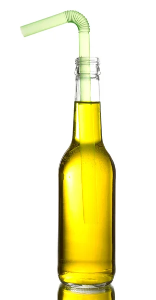 Colorful alcoholic beverage in glass bottle isolated on white — Stock Photo, Image