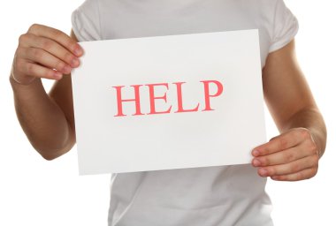 Kağıdın yardımıyla erkek elinde beyaz izole işareti