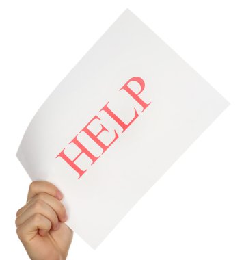 Kağıdın yardımıyla erkek elinde beyaz izole işareti