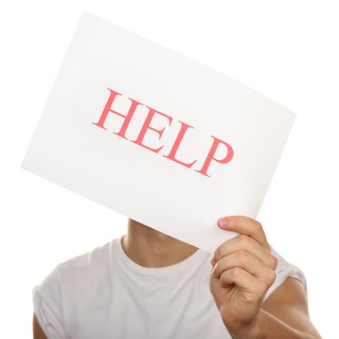 Kağıdın yardımıyla erkek elinde beyaz izole işareti