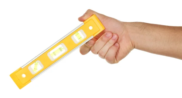 Male hand with ruler level — Stock Photo, Image