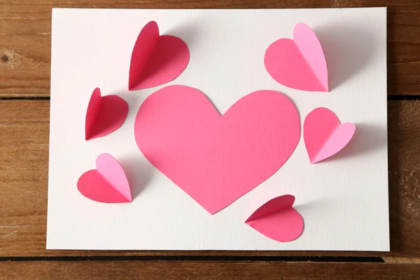 Post card with paper hearts — Stock Photo, Image