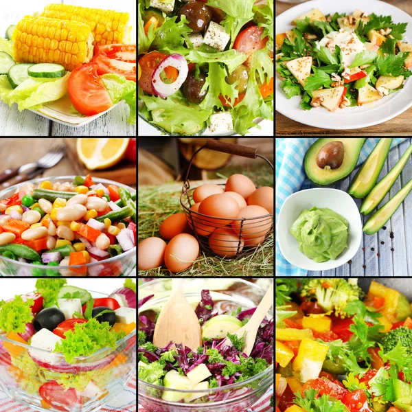 Platos y productos saludables en collage — Foto de Stock