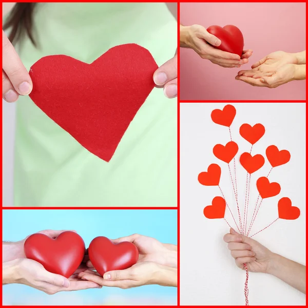 Collage of some different hearts images, Love concept — Stock Photo, Image