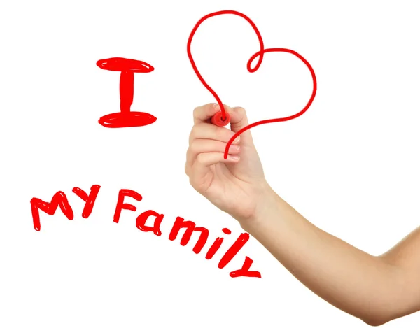 Hand writing I love My Family at blank transparent whiteboard — Stock Photo, Image