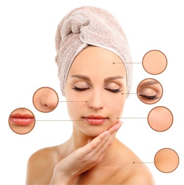 Parlak deri üzerinde beyaz izole ile güzel kız