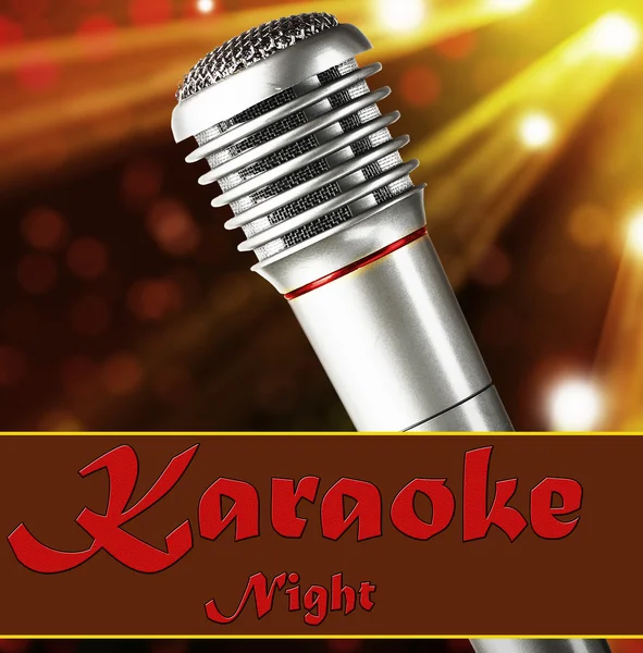 Zilveren microfoon op heldere nachtclub achtergrond, Karaoke concept — Stockfoto