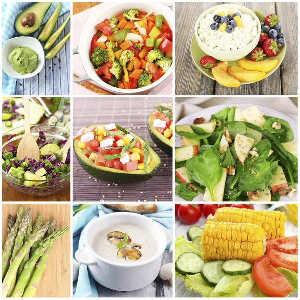 Platos y productos saludables en collage — Foto de Stock