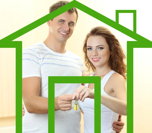 Loving couple in drawing house — Stock Photo, Image