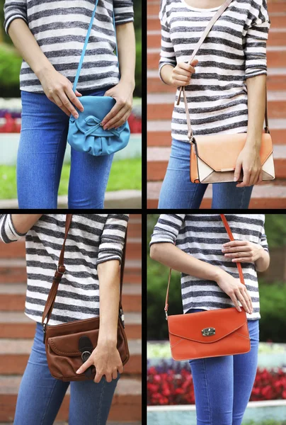 Different handbags in collage — Stock Photo, Image