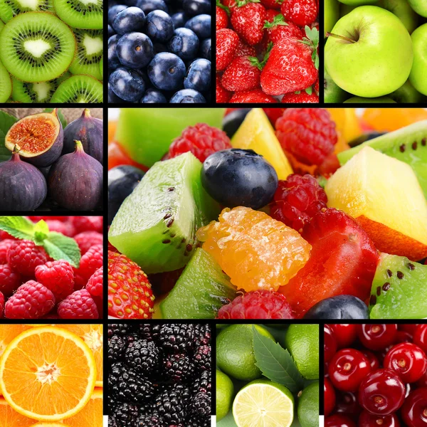 Fruits and berries in colorful collage — Stock Photo, Image