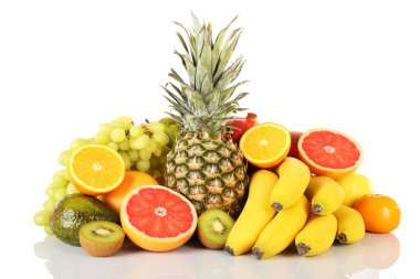 Beyaza izole edilmiş egzotik meyve çeşitleri