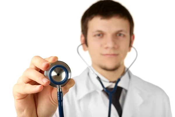 Male doctor working with stethoscope — Stock Photo, Image