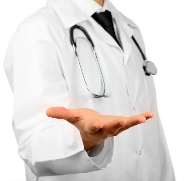 Крупним планом рука лікаря, що працює з віртуальним екраном — стокове фото