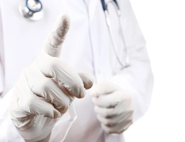 Close-up of doctor hand working with virtual screen — Stock Photo, Image