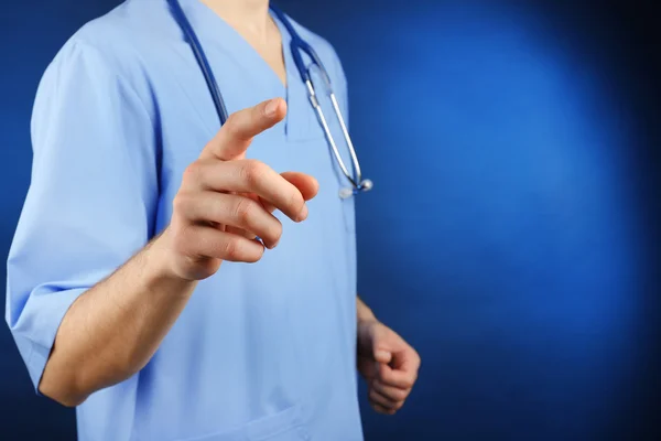 Close-up of doctor hand working with virtual screen — Stock Photo, Image