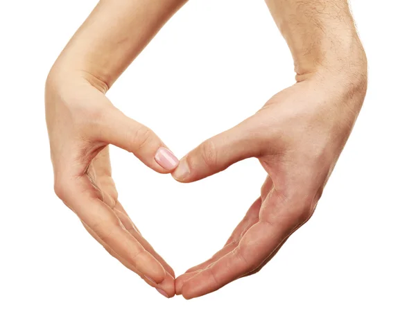 Серце у формі чоловічих і жіночих рук ізольовано на білому — стокове фото