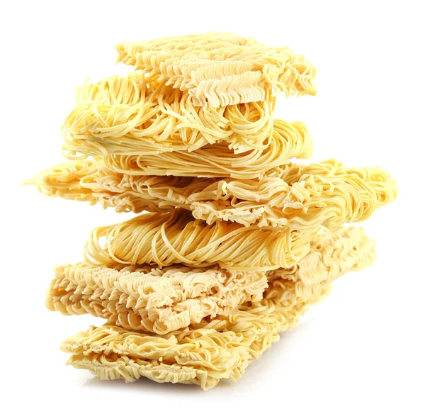 Diverse tagliatelle istantanee secche isolate su bianco — Foto Stock