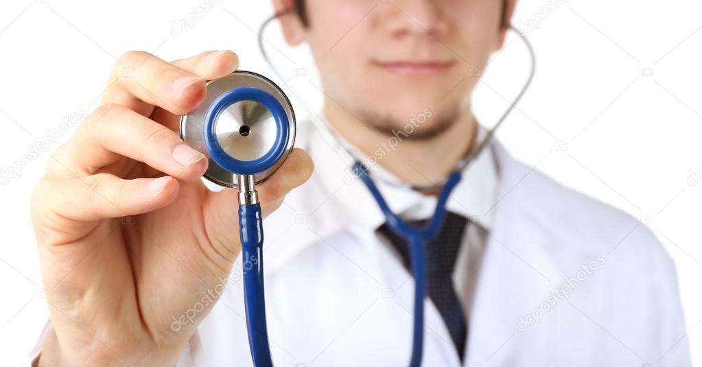 Male doctor working with stethoscope