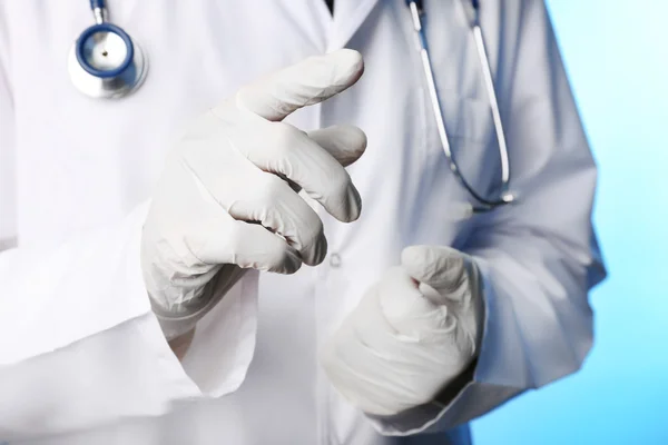 Close-up of doctor hand working with virtual screen — Stock Photo, Image