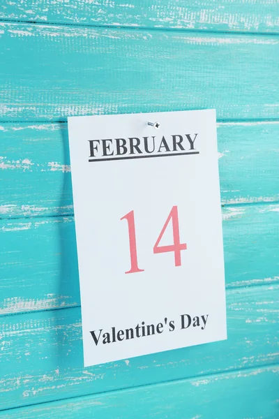 Valentines Day, February 14 on calendar on wooden background — Stock Photo, Image