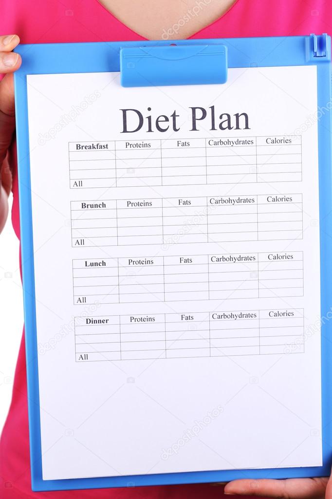 Sports trainer with diet program close-up