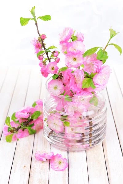 Hermosa flor de fruta en frasco en la mesa sobre fondo claro — Foto de Stock