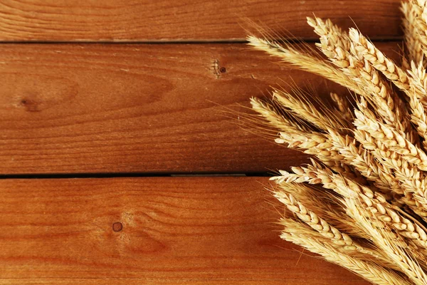 Spikelets ahşap arka plan üzerinde buğday
