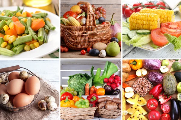 Zdravých jídel a výrobky v koláž — Stock fotografie