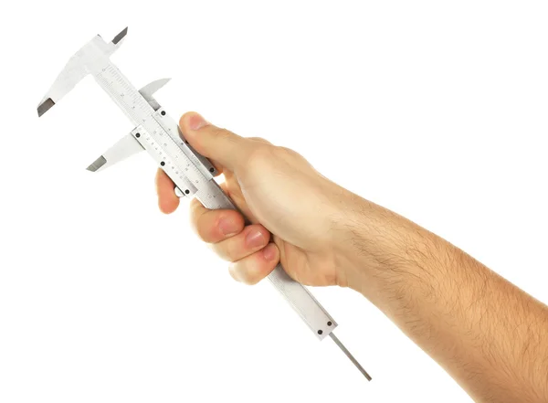 Llave ajustable en mano masculina aislada en blanco — Foto de Stock