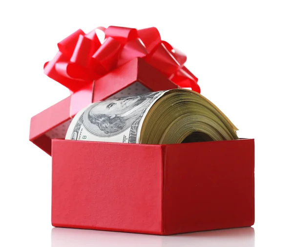 Dollarbündel im Geschenkkarton — Stockfoto