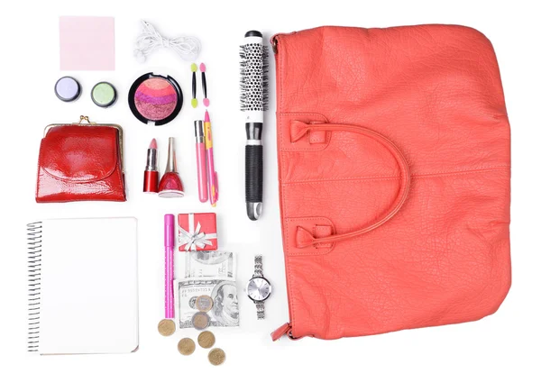 Damenhandtasche mit Accessoires — Stockfoto