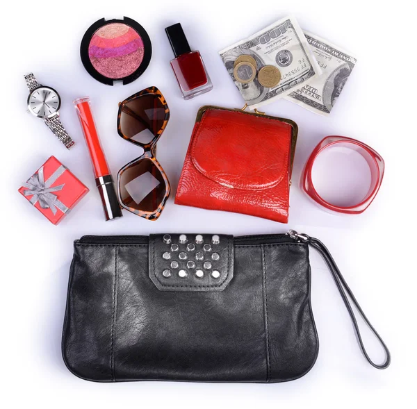 Damenhandtasche und Accessoires — Stockfoto