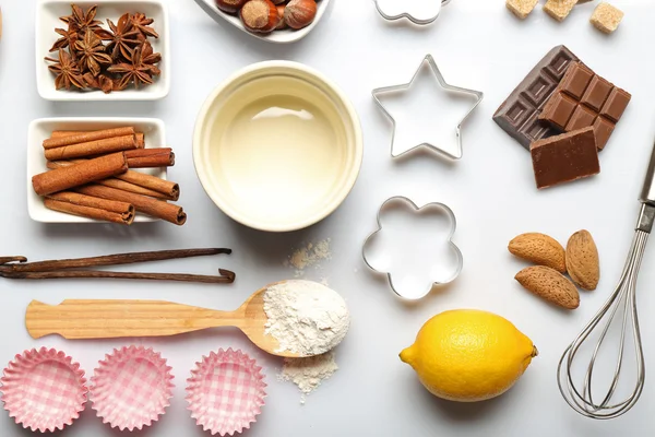 Food ingredients and kitchen utensils — Stock Photo, Image