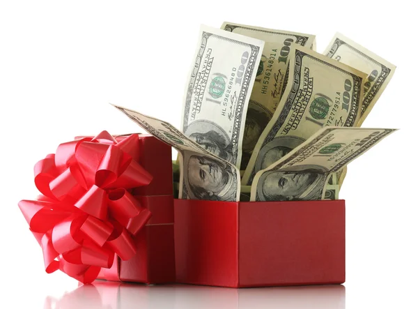 Bundle of dollars in present box — Stock Photo, Image
