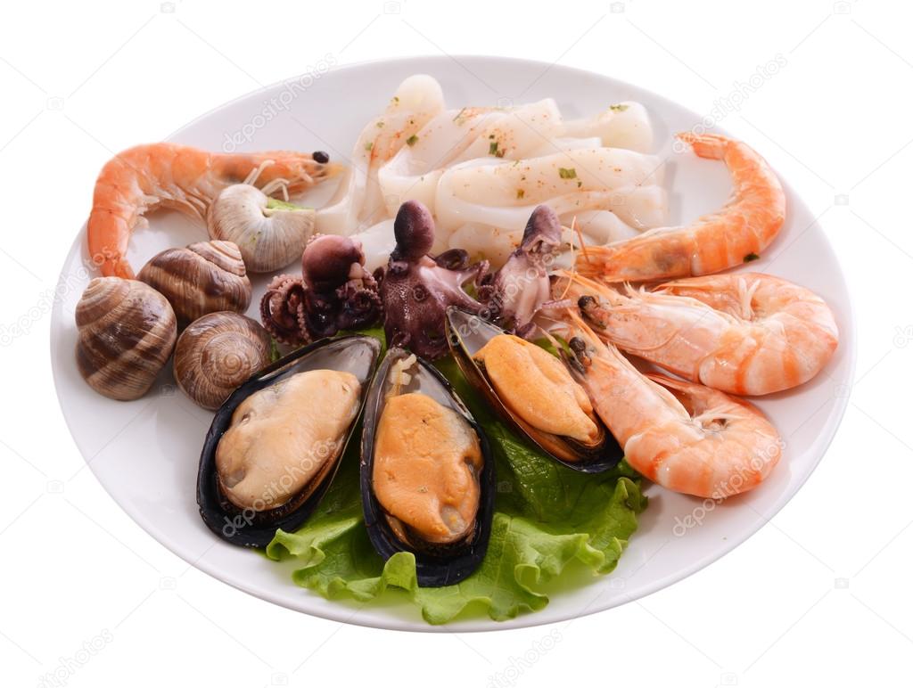 Tasty seafood on plate