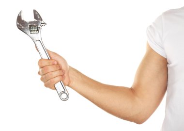 Erkek elinde beyaz izole ayarlanabilir anahtarı